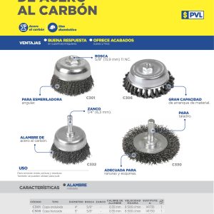 Carda copa ondulada alambre fino 2" x 0.17 mm con zanco 1/4" Foy