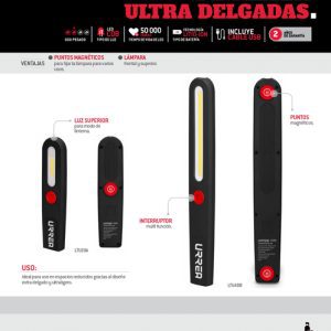 Lámpara de LED para taller ultra delgada, recargable de 200 lm Urrea