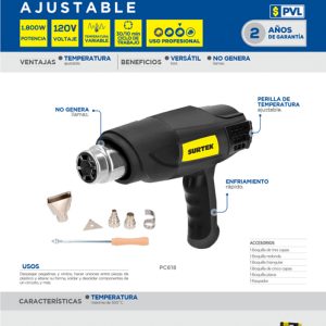 Pistola de calor 50° C a 550°C 1800 W 120 V enfriamiento rápido Surtek