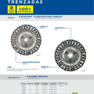 Carda circular trenzada alambre delgado 12" x 0.30 mm multi eje con adaptadores Surtek