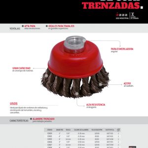 Carda copa trenzada alambre grueso 5" x 0.50 mm con rosca 5/18" Urrea