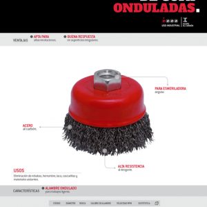 Carda copa ondulada alambre grueso 5" x 0.50 mm con rosca M14 Urrea