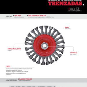 Carda circular trenzada alambre delgado 6" x 0.35 mm con rosca M14 Urrea