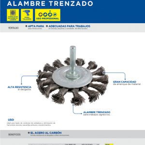 Carda circular trenzada alambre delgado 3" x 0.30 mm con zanco 1/4" Surtek