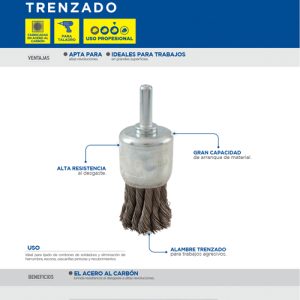 Carda copa trenzada alambre grueso 1-1/8" x 0.50 mm con zanco 1/4" Surtek