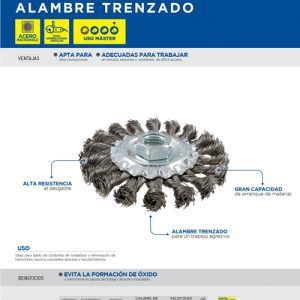 Carda circular ondulada alambre grueso acero inoxidable 4" x 0.30 mm con rosca M14 Surtek