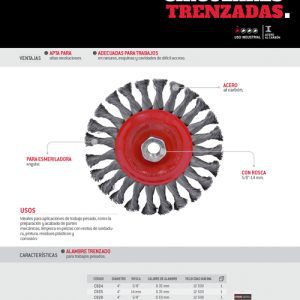 Carda circular trenzada alambre grueso 7" x 0.50 mm con rosca 5/8" Urrea