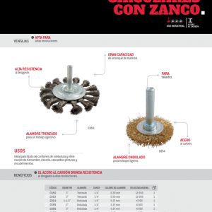 Carda circular ondulada alambre delgado 4" x 0.30 mm con zanco 1/4" Urrea