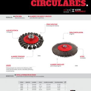 Carda circular trenzada alambre grueso de acero inoxidable 4" x 0.50 mm con rosca M14 Urrea