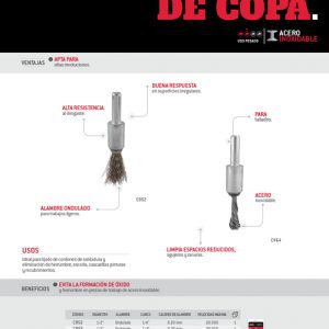 Carda copa ondulada alambre delgado de acero inoxidable 7/8" x 0.30 mm con zanco 1/4" Urrea