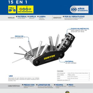Pinza multiherramientas para bicicleta 15 en 1 Surtek