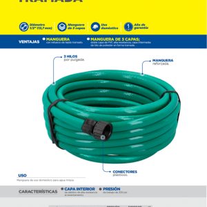 Manguera para jardín tramada con conector plástico 1/2", 100 m Foy