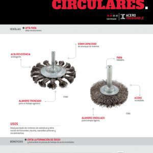 Carda circular ondulada alambre delgado de acero inoxidable 2-3/4" x 0.30 mm con zanco 1/4 Urrea