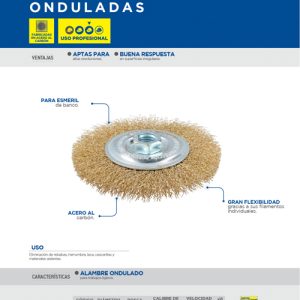 Carda circular ondulada alambre delgado 6" x 0.35 mm con rosca M14 Surtek