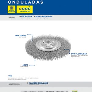 Carda circular ondulada alambre delgado de acero inoxidable 6" x 0.30 mm con rosca M14 Surtek