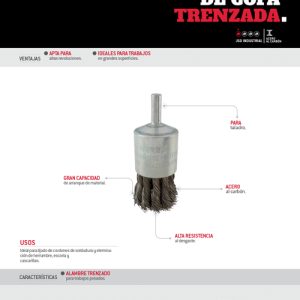 Carda copa trenzada alambre grueso 1-1/8" x 0.50 mm con zanco 1/4" Urrea