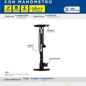 Bomba de aire cuerpo metálico con manómetro 23" Surtek