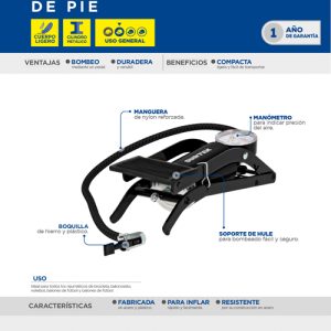 Bomba de aire de pedal con un cilindro con manómetro 9" Surtek