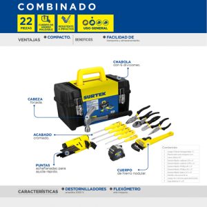 Juego combinado de herramienta 22 piezas, con caja plástica Surtek