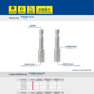 Punta de caja de poder con imán en pulgadas hexágono de 1/4", 7/16" 5 piezas Surtek