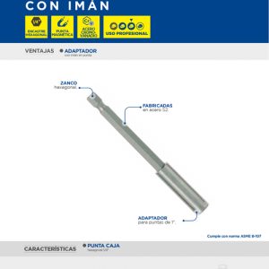 Adaptador con imán para puntas de poder hexágono de 1/4", 70 mm 5 piezas Surtek