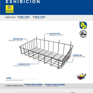 Canastilla para exhibición para panel 60 x 31 x 15 cm Surtek