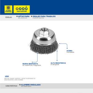 Carda copa trenzada alambre delgado acero inoxidable 5" x 0.30 mm con rosca M14 Surtek