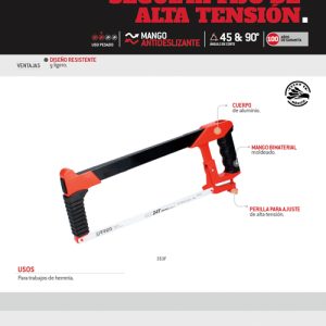 Arco de segueta de alta tensión fijo con mango bimaterial 12", 16" Urrea
