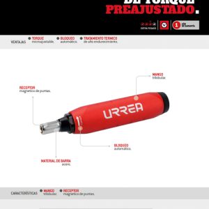 Destornillador de torque preajustado con mango plástico cuadro de 1/4", 4-40 in-lb Urrea