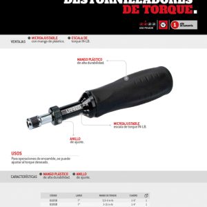 Destornillador de torque microajustable con mango plástico cuadro de 1/4", 0.5-4 in-lb Urrea