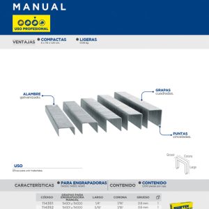 Grapas para engrapadora manual 7/16" x 1/2", 114301 Surtek