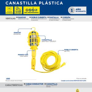 Lámpara de taller con canastilla plástica, color amarillo 8 m Surtek