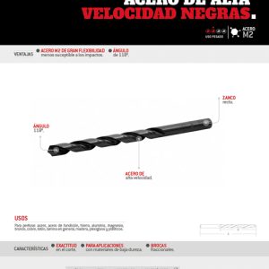 Broca negra de acero de alta velocidad 21/32" zanco recto Urrea