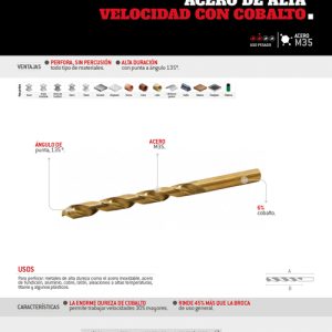 Broca con cobalto de acero de alta velocidad 9/16" zanco recto Urrea
