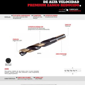 Broca premium de acero de alta velocidad 3/4" zanco reducido Urrea