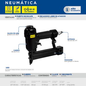 Clavadora-engrapadora neumática calibre 18GA, capacidad 5/8-1-1/4", 100 clavos - 85 grapas Surtek