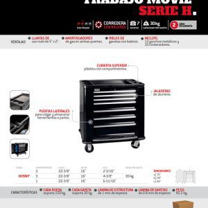 Centro de trabajo móvil 7 gavetas color negro serie H 35" Urrea