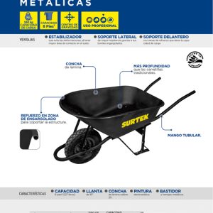 Carretilla reforzada con bastidor metálico 8 Ft3 llanta neumática reforzada Surtek