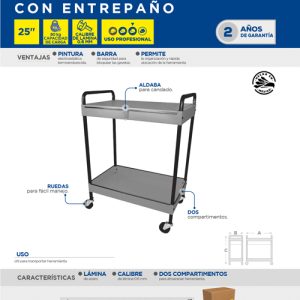 Carro utilitario de lámina 2 niveles 25" Surtek