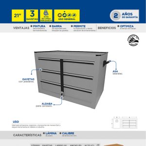 Gabinete superior color gris 3 gavetas 21" Surtek