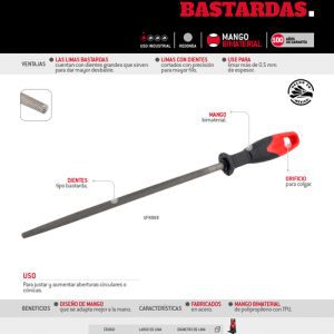 Lima redonda bastarda con mango bimaterial 12" Urrea
