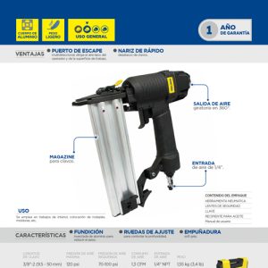 Clavadora neumática calibre 18GA, capacidad 3/8"-2", 100 clavos Surtek
