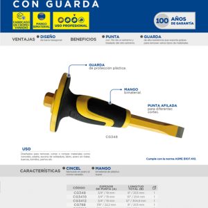 Cincel corta frío forjado con guarda 1", 12" Surtek