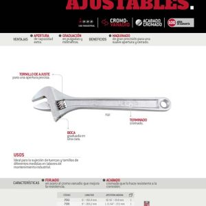 Llave ajustable cromada 6" Urrea