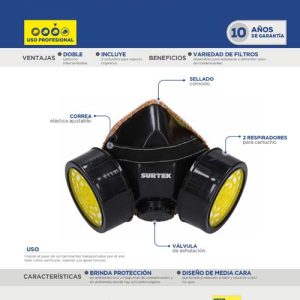 Mascarilla respirador media cara 2 filtros Surtek
