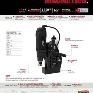 Taladro magnético 1/2" 1700 W,110/220 V, 100-810 RPM Urrea