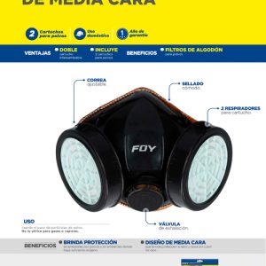 Mascarilla respirador media cara 2 filtros Foy