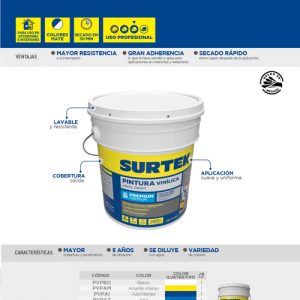 Cubeta de pintura vinílica premium 19 Lt color negro Surtek