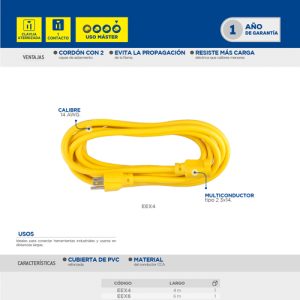 Extensión eléctrica uso extra rudo aterrizada color amarillo, 30 m Surtek