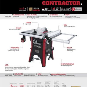 Sierra de mesa contractor 10" 1800 W, 120 V Urrea